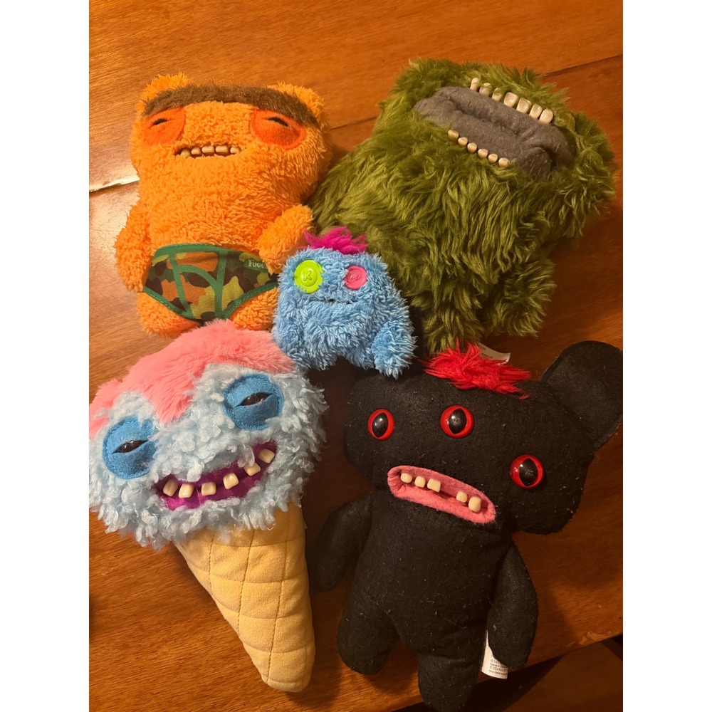 Fuggler Funny Ugly Monster Plush Lot 5pc Ice Cream Cone 3 Eye Black Green Orange